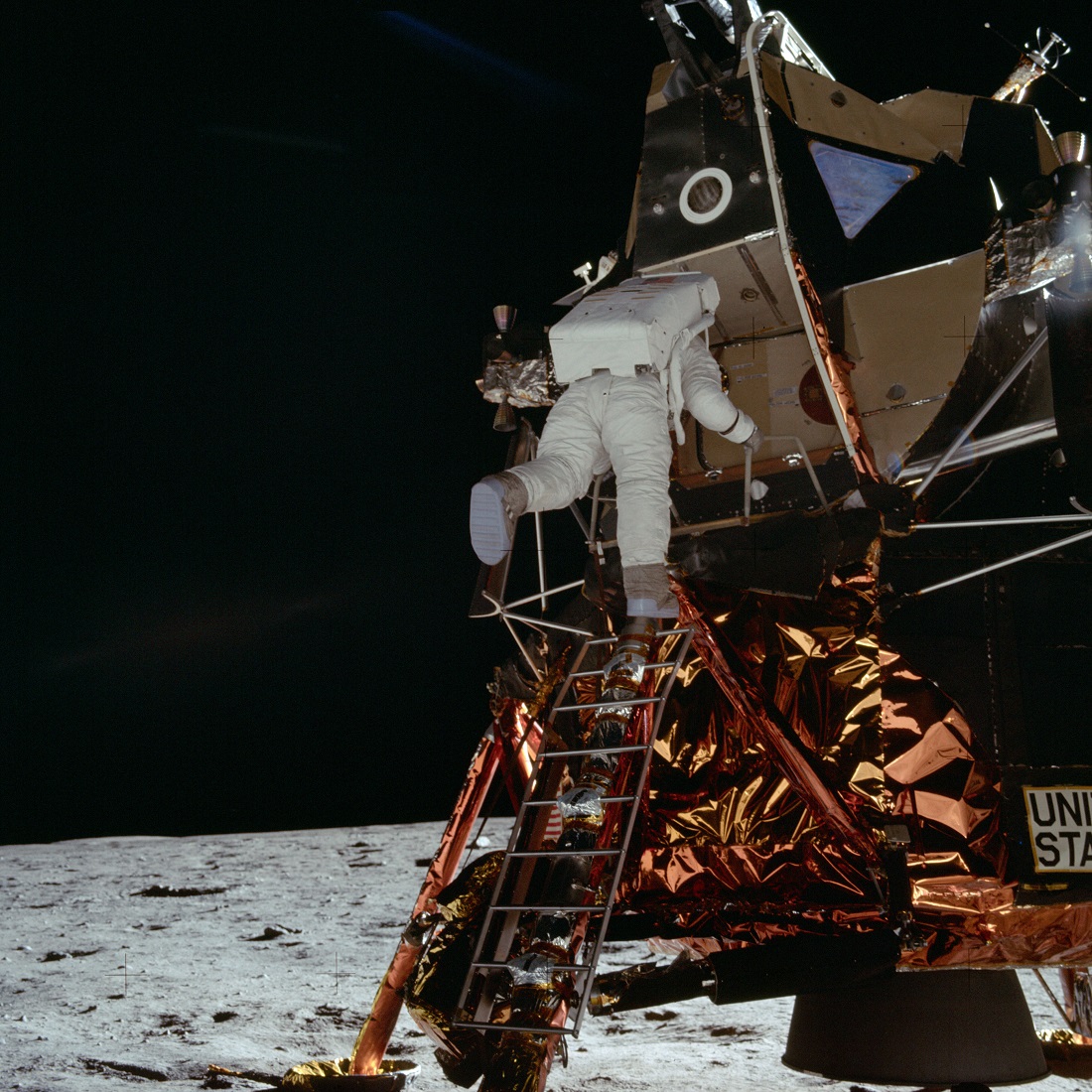 Aldrin descends lunar module NASA